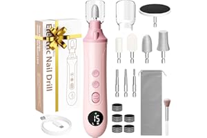YOMISEE Maniküre Pediküre Set Elektrisch, Nagelfräser, Fußpflege Elektrisch mit 8 Aufsätze zur Nagelpflege, Elektrische Nagelfeile mit 15 Geschwindigkeiten und LED Licht, Aufbewahrungstasche (Rosa)