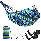 Anyoo Hängematte Outdoor Baumwolle Bequemer Stoff mit Baumfreundlichen Gurten zum Aufhängen, Robuste Tragbare Hängematte mit 