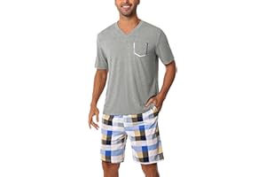 Uniexcosm Ensemble de Pyjama Été Pyjama Homme Coton Court Pyjama Homme Pantalon Manches Courtes