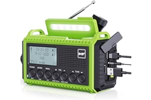 ROCAM Radio Solar, Emergencia Portátil con Manivela, Radio Dynamo Dab/Dab+/FM, Cargador de Teléfono USB, Linterna LED y Luz de Lectura, Alarma SOS, Equipo de Emergencia para Camping