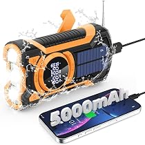 Radio Portable Rechargeable Emergency - Dynamo/Solaire/USB - Lampe Torche, Power Bank 5000mAh