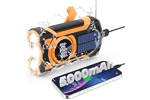 GEMMAC Notfall Radio mit Handkurbel, 5000mAh Batterie Kurbelradio mit Bluetooth-Lautsprecher, Solar Ladegerät Power Bank USB AM/FM-Radio mit SOS-Alarm Taschenlampe IPX5 Innen Außen Camping Emergency Radios