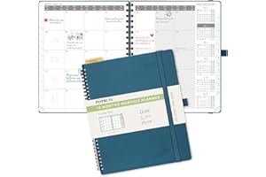 POPRUN Agenda 2025 Mensual Espiral 26,5 x 21,5 cm, 18 Meses de Jul.2024 a Dic.2025, Regla de Plástico, Tapa Blanda, 100 GSM Papel, Azul Cielo Nocturno