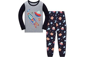 LANGUBABY Pijamas Niño Dinosaurio Algodon Ropa de Dormir Manga Larga Conjunto Pijamas Dos Piezas para Niños 1-12 Años
