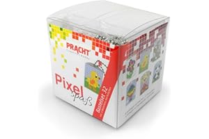 PRACHT CREATIVES HOBBY Pixel P90070-63501 Spaß Bastelset 32, zur Gestaltung von 6 Schlüsselanhängern (Medaillons) für Kinder, kinderleichtes Stecksystem, ohne Bügeln und Kleben, Steinchen aus Biokunststoff
