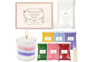 SCENTORINI Kit Bougies Perlées 7 Couleurs 1kg avec 15 Meche, Blanc Perle de Cire pour Bougie en Poudree Sable de Cire Pour Bougie Avec Meche