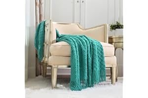 CREVENT Decoración de sofás y Camas de Mantas Boho Crochet, Regalo de cumpleaños Creativo de la Madre de su Novia, Suave, cálido y cómodo, Ligero (127x152 cm Azul Agua/Azul)