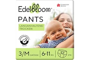 Edelbloom Premium 52 Windelhöschen Größe 3 (6–11 kg), Ultra-Saugfähig & Atmungsaktiv, Hypoallergen, Extra Weich & Sanft für Babys, Dermatologisch Getestet, Sicherer Auslaufschutz, Für Tag & Nacht