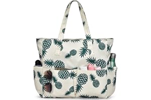 oscaurt Large Beach Bag with 9 Pockets, Waterproof Beach Bags for Women, Sandproof Summer Beach Tote Bag with Zip, Holiday Essentials Shopping Bag Travel Bag Handbags for Pool Gym Weekend