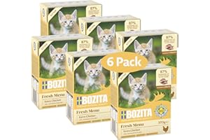 Bozita Tetra Häppchen in Sauce mit Huhn für Kitten – 6x370g Getreide- & zuckerfreies Premium-Katzenfutter, ohne Gentechnik, mit 7,5% Protein und 5% Fettgehalt – leckeres Nassfutter für Jungkatzen