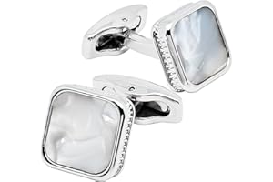 Jonwo Silver Natural Mother of Pearl Cufflinks for Men Women In Gift Case Square Men's Cufflinks Jewelry Set for Wedding Party Anniversary Business Events Dress