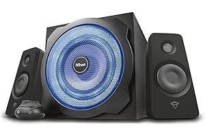 Trust Gaming GXT 628 Tytan Enceinte PC Gamer 2.1 avec Caisson de Basses 120 W, LED Lumineuse, Contrôle du Volume Filaire, Speaker pour PC et Ordinateur Portable Gaming - Noir