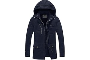 WenVen Giacca Militare Calda Invernale Cappotto con Cappuccio Staccabile a Vento Parka da Esterno Media Lunga Giubbotto Imbottito in Cotone Uomo