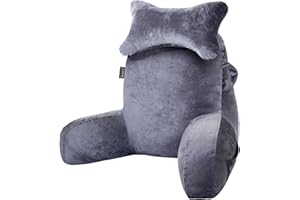 SLIGUY Almohada de lectura para sentarse en la cama, sofá para adultos, almohada de espalda con soporte para brazos y bolsillos, almohada de espalda para adultos para reposo en cama, leer, ver la
