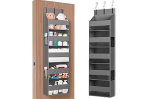 Lifewit Portaoggetti da Appendere con 5 Ripiani e 3 Ganci, Organizer Appendere 4 Tasche Laterali, Mensole da Appendere per Porta per Camera da Letto, Bagno, Cucina, Furgone, Campeggio, 1 Pacco, Grigio