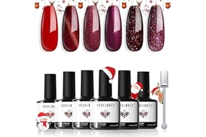 Modelones Gel Nail Polish Set, 6 Colors Red Glitter Burgundy 9D Cat Eye Gel Polish with Magnet Chameleon Shimmer Nail Art DIY Salon Home for Women