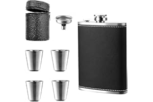 ZMDMAH 1 petaca 304 y embudo, 4 tazas pequeñas, 227 ml, adecuado para llevar alcohol, petaca de acero inoxidable (negro)