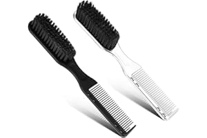 Yuanchu 2Pcs Barber Brushes with Barber Combs, Professional Anti Static Clipper Combs Barber Beard Brush for Men Flat Top Comb Hair Styling Brush Tool Barber Supplies Accessories(Silver+Black)