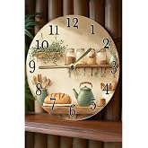 kutuTR Nostaljik Raflı Mutfak Temalı MDF Saat | &Ccedil;ift Katmanlı | 33 cm | Country Tarz Dekor Sdw356