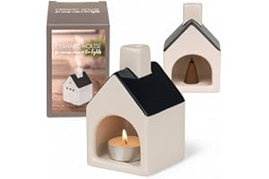 MIJOMA Kleines Räucherhaus und Teelichthaus aus lasierter Keramik, stilvoll in Weiß mit schwarzem Dach, Trendbewusstes Design trifft auf Wärme, Wohnkomfort und gemütliche Abende, ca. 5x5x9cm.