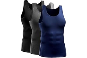Cadmus Men's Athletic Compression Under Base Layer Sport Tank Top Breathable Wicking Quick Dry Vest 3 Pack