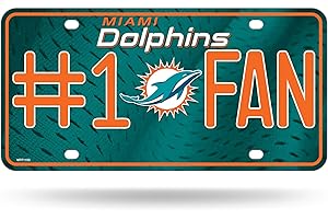 Rico Industries NFL Miami Dolphins #1 Fan Metal License Plate Tag, 6 x 11.5-