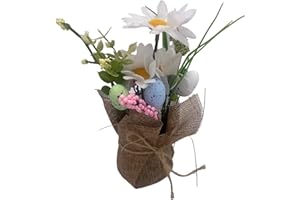 AKEDE Easter decorations - Potted Easter Artificial Flowers, Artificial Flowers, Egg Ornaments, Flower Display, Tabletop Decoration, Tabletop Ornament, Easter Decoration, Easter Eggs (White)
