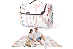 CUSHSUNR Waterproof Picnic Blanket, 200x200cm Oversized Beach Mat with Cotton Foldable Picnic Rug Mat Sanddproof Picnic Mats with Carrying Handle for Camping, BBQ, Garden, Hiking (Bohemian Style)