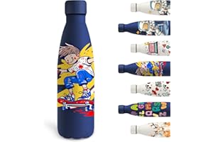 Grsta Borraccia Termica, 500ml Borraccia Bambini, Borraccia Personalizzata Senza BPA, Borraccia Palestra Senza Perdite, Isolato Sottovuoto, per Scuola, Uffici, Campeggio, Ciclismo, Blu Navy