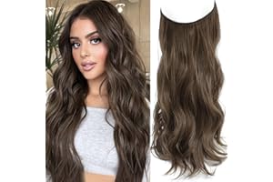 NEXYSHE Secret Hair Extensions, Invisible Wire Hair Extensions One Piece Wavy Hair Extension Synthetic Hair Pieces for Women, 20 Inch Dark Ash Brown Hair Extensions (Dark Ash Brown)