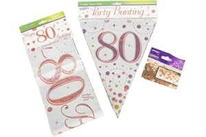80th Birthday Decoration Kit Age 80 Decorations Banner Bunting Confetti Rose Gold FANCYDRESSCOZ FDC Him Her Men Women