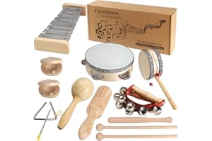FOREDAWN Nutural Wooden Toys Musical Instruments for Toddler Preschool Kids |Percussion Set with Xylophone for 1 2 3 4 5 Years Olds 12 Months Up Boys Girls |Promotes Early Development, Educational Learning