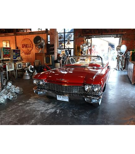 VIDMOT 50er Jahre Hintergrund 3x2,1m – Route 66 Tankstelle, Vintage Auto Für Fotografie & Party