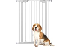PawHut Cancellino per Cani Regolabile con Porta Piccola e Montaggio a Pressione, Barriera per Cani con Chiusura Automatica, 74-80x104.1 cm, Bianco
