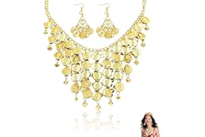 AzureRay Bauchtanz Accessoires Damen, Belly Dance Costume Schmuck Set mit Gold Ohrringen & Kette, Orientalisches Bauchtanz Kostüm Zubehör für Karneval, Mottoparty & Fasching