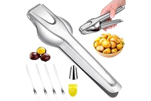 BORISCA Set di 7 Inossidabile Taglia Castagne Pinza, Multifunzione Pinza per Castagne con Artigli di Castagno, Taglia Castagne in Acciaio Pinza con 2 Protezioni per Unghie e Forchetta Pralinata