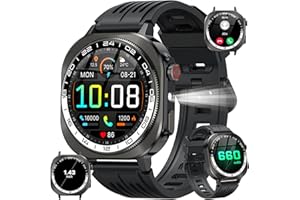 UAUE Military Smart Watch for Men(Answer/Make Calls), 1.43" AMOLED Fitness watch with 660 mA Battery, Flashlight/Heart Rate/SpO2/Sleep Monitor, 130+ Sports Modes, IP68 Waterproof Smartwatch for iOS Android
