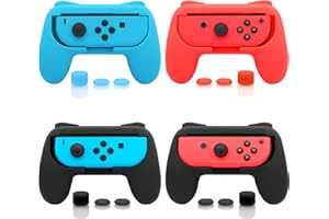 FASTSNAIL Gummierte Griffe Kompatibel mit Nintendo Switch für JoyCon, Halterung Gaming Controller Kompatibel mit Switch OLED, mit 6 Paar Daumengriffen(Schwarz + Schwarz + Rot + Blau)