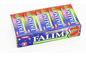 TURKISH ZONE Falim Sugar Free Sugarless Chewing Gum - Total 100 Pieces - Pack of 5 x20 Pieces - Tooth Friendly - Certified Member of the University of Zurich Dental Friendly Association (1996) Watermelon Flavored