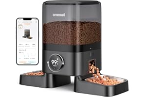 oneisall Kabelloser Futterautomat Katze 2 Näpfe, WiFi Intelligenter Katzenfutter Automat, 5L Futterspender Katzen mit APP-Steuerung, für Katzen/Hunde, 1–10 Mahlzeiten pro Tag, Voice Recorder