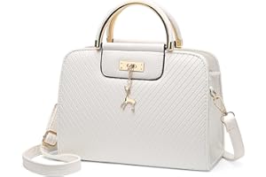 DIRRONA Donna Borse Mano Casuale Borsa Tracolla Viaggio Messaggero Borsa Texture a Forma di V Donna Borsa Shopper Quotidiano Borsa Da Donna Ciondolo in Metallo Fulvo Bianca