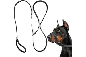 COYTEAR Figure of 8 Dog Lead, Anti Pull Dog Lead Mouth Harness Nose Pads Canidae Pet Head Collars with Loop Handle Figure 8 Slip Leads for Large Dogs Medium Dogs Rope 70in Black (Black)
