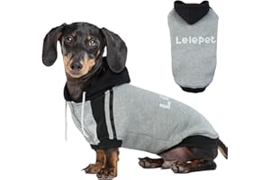 Lelepet Felpa con cappuccio per cani bassotto, felpa con stampa Lelepet, in caldo pile di cotone, per cani salsiccia, abbigliamento invernale morbido per cani, colore: grigio, M