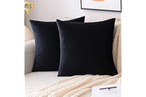 EMEMA Aksamitne poszewki na poduszki, czarne, dekoracyjne poszewki na poduszki, czarne, 45 x 45 cm, poszewki na poduszki do salonu, na sofę, do sypialni, 2 sztuki
