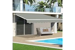 The Fellie DIY Manual Garden Awnings Patio Awning Retractable Canopy Outdoor Sun Shader, 4m x 3m, Grey