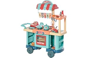HOMCOM Cucina Giocattolo Per Bambini 3-6 Anni, Caffetteria Ristorante con 50 Accessori Inclusi, 79.5 x 33 x 90.5cm