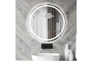 sunrik LED Espejo de baño Redondo de 70 cm, Espejo de baño con iluminación con 3 Colores de luz Regulables, Espejo de baño con función de Memoria e Interruptor táctil, IP44 Ahorro de energía