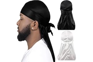 CINY Silky Satin Durag, Atmungsaktive Soft Durag mit Langem Schwanz Beanies Mütze Unisex Für Männer Und Frauen Bandana Seide Schlafmütze Piratenhut Motorhaube Träger Kopfwickel