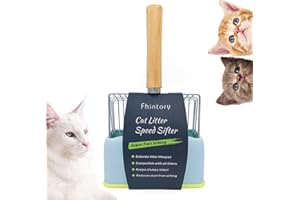 FHINTORY Pelle Litiere Chat Metal, Pelle à Litière pour Chat Pour Chat Avec Support, Pelle à Chat en Métal 7mm, Pelle à Litière avec Manche en Bois pour Le Nettoyage des Animaux Domestiques, Chiens, (Bleu)