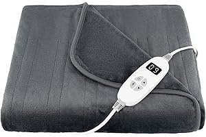 CASART Electric Throw Blanket, Heated Over Blanket with 10 Heating Levels, 9 Hours Auto Off & Overheat Protection, Fast Heating Washable Throw for Sofa Bed Office (Grey, 160 x 130cm)